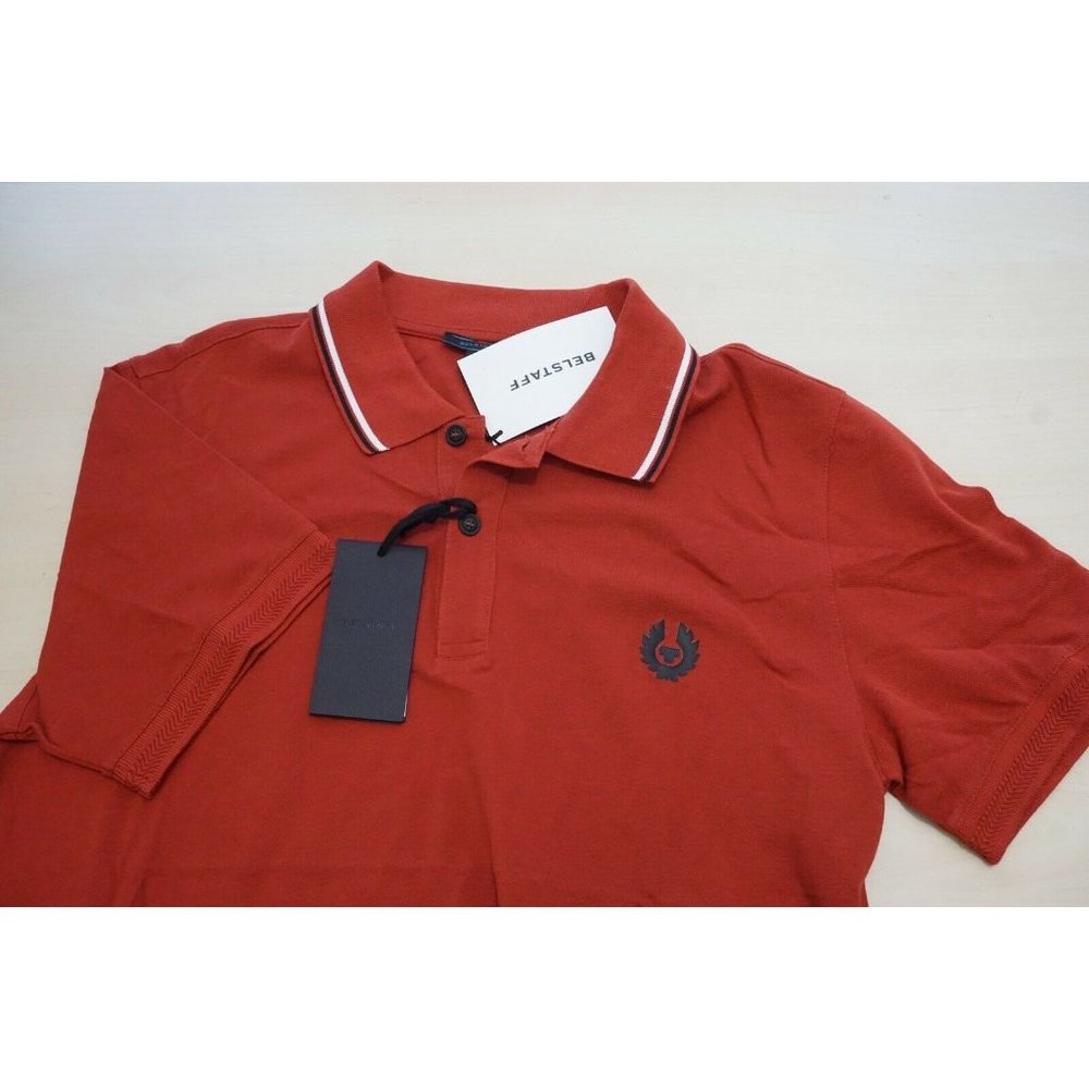 Belstaff Stewarton Lava Red White Blue Short Sleeve Polo Shirt Sz M